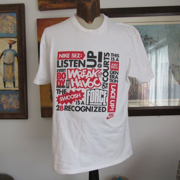 True Vintage Nike Sez T-Shirt Grey Tag Made in Canada Basketball White M/XL RARE - Picture 1 of 6